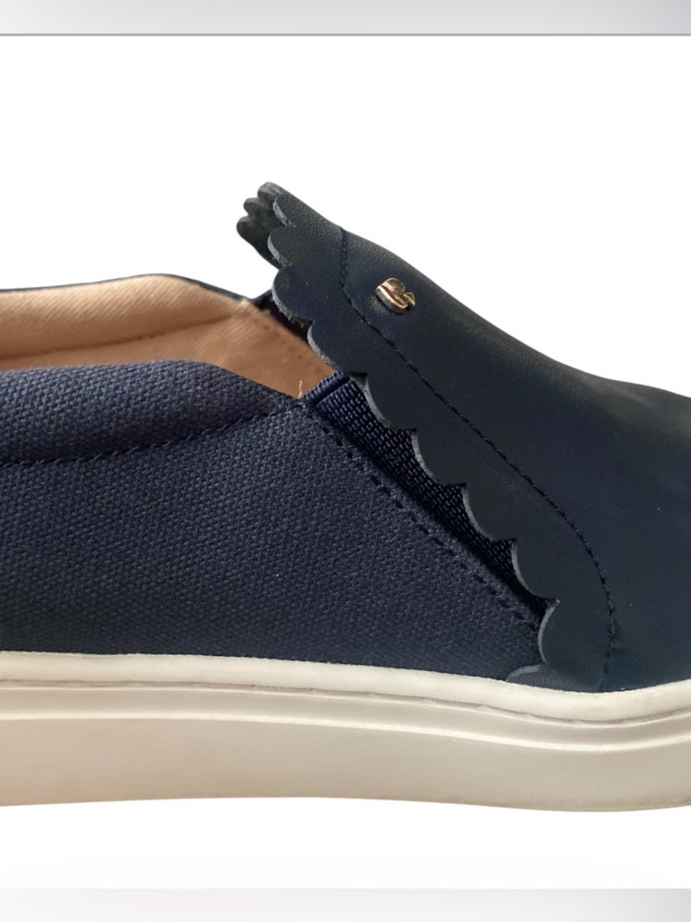 Kate Spade Andi Navy Blue Leather and Canvas Scalloped Slip-On Sneakers - Picture 8 of 9